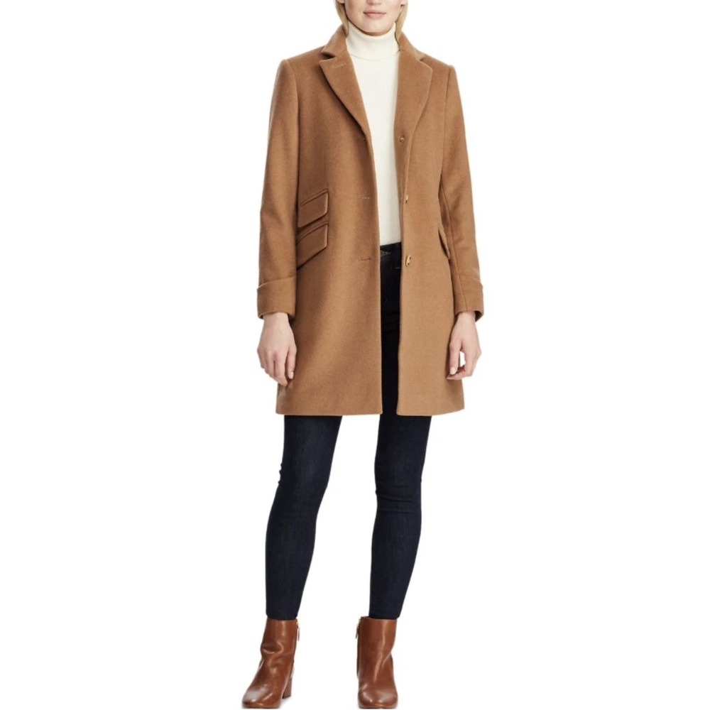 Ralph Lauren women's Camel Tan Wool blend Reefer Coat - size 0 - retail $345